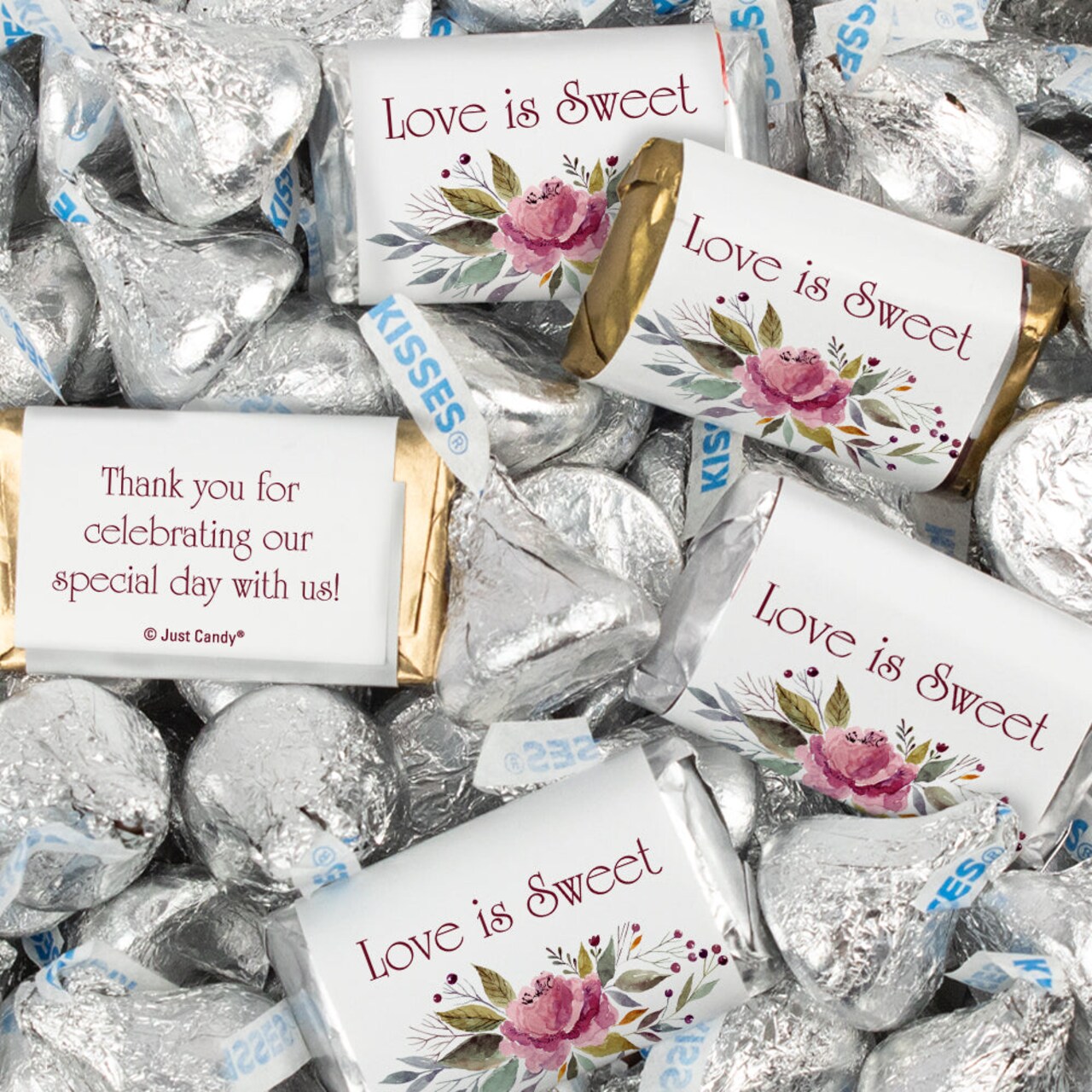 124 Pcs Wedding Candy Favors Hershey's Miniatures & Kisses - Rustic Floral